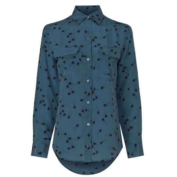 EQUIPMENT FEMME Teal Silk Star Print Long Sleeve Button Up Signature Blouse M - Picture 13 of 16